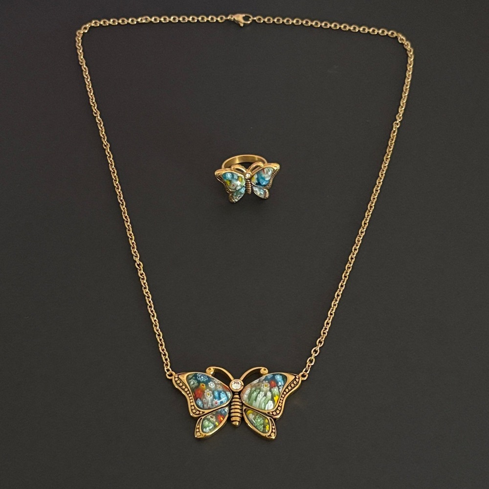 Gold Butterfly Necklace and Ring Set